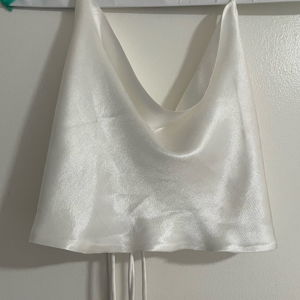 Zara white satin effect cowl neck crop top